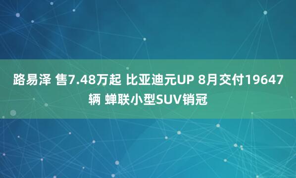 路易泽 售7.48万起 比亚迪元UP 8月交付19647辆 蝉联小型SUV销冠